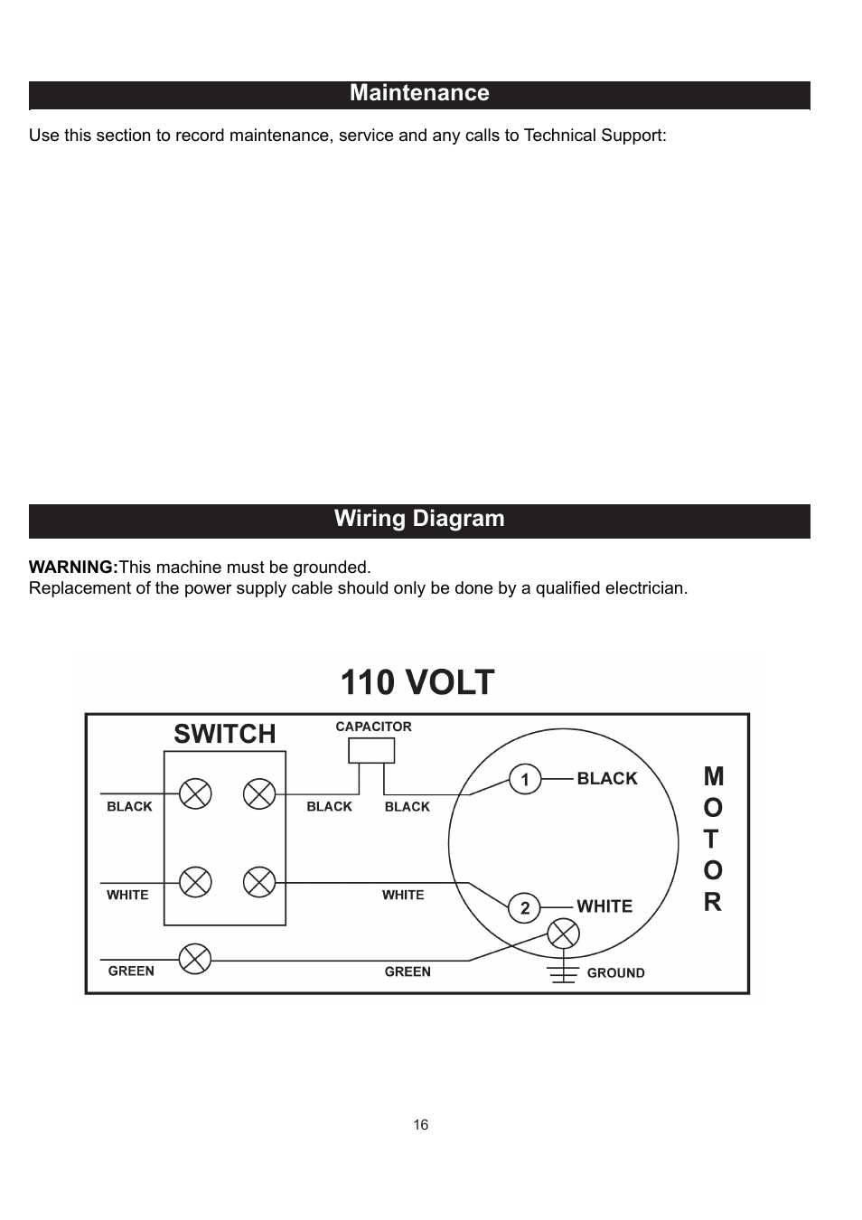 Wiring diagram maintenance | RIKON Power Tools 50-142 User Manual | Page 16 / 24