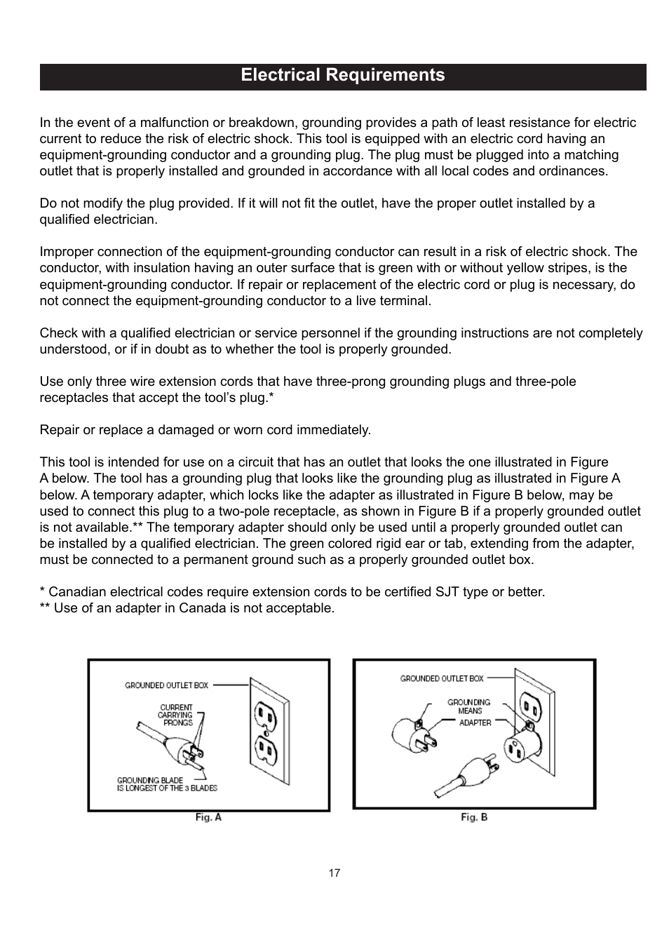 Electrical requirements | RIKON Power Tools 50-142 User Manual | Page 17 / 24