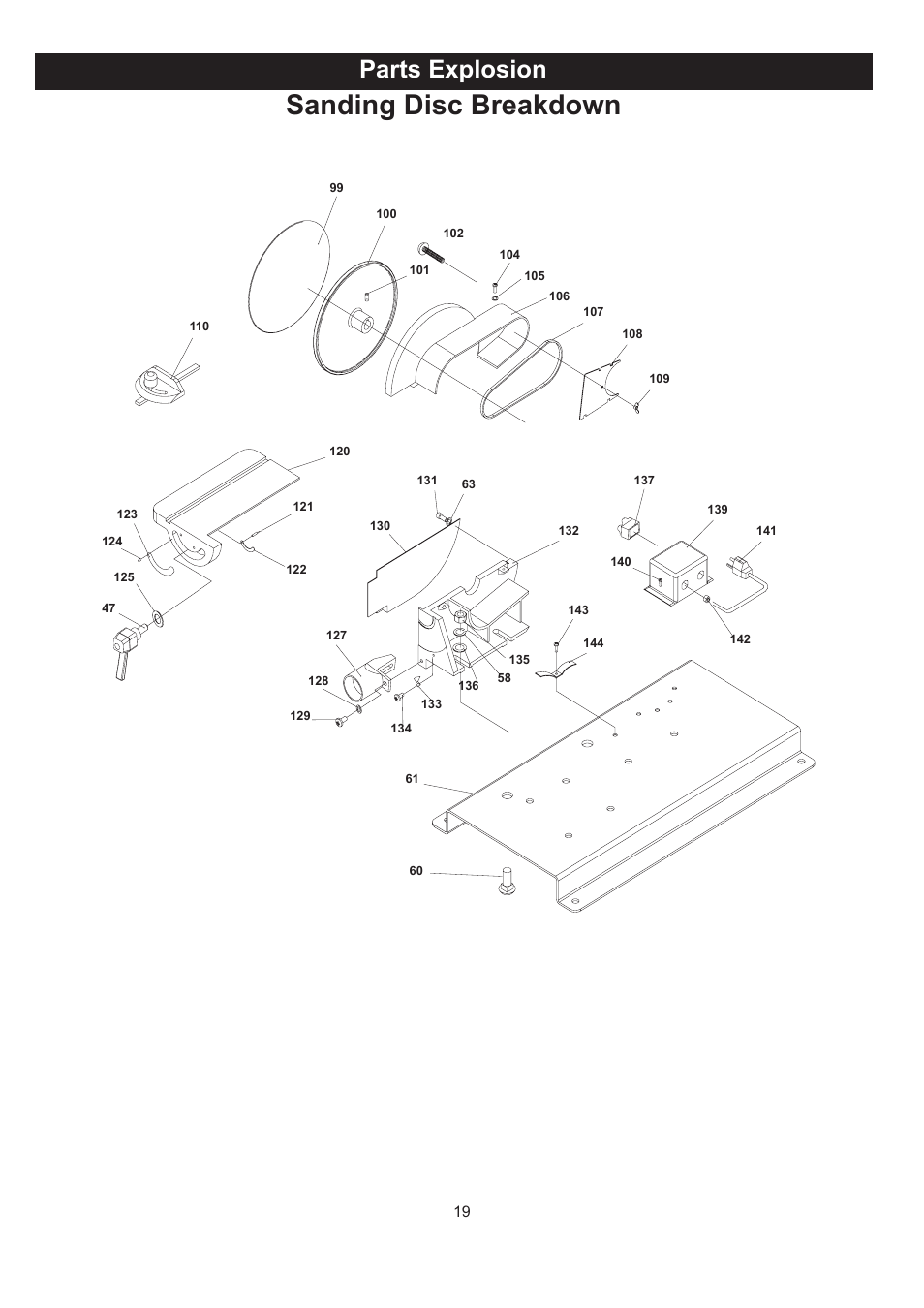 Sanding disc breakdown, Parts explosion | RIKON Power Tools 50-142 User Manual | Page 19 / 24