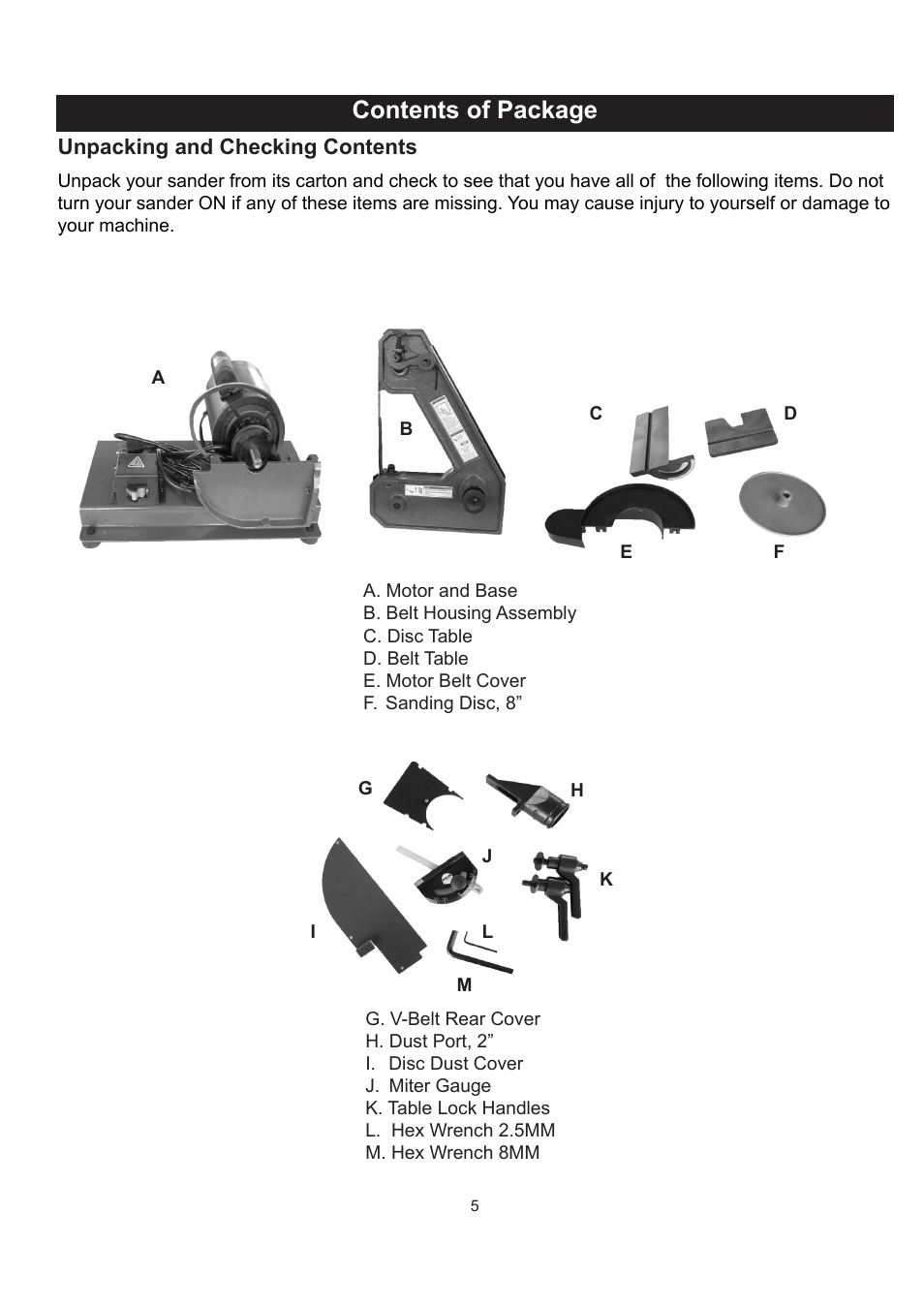 Contents of package | RIKON Power Tools 50-142 User Manual | Page 5 / 24