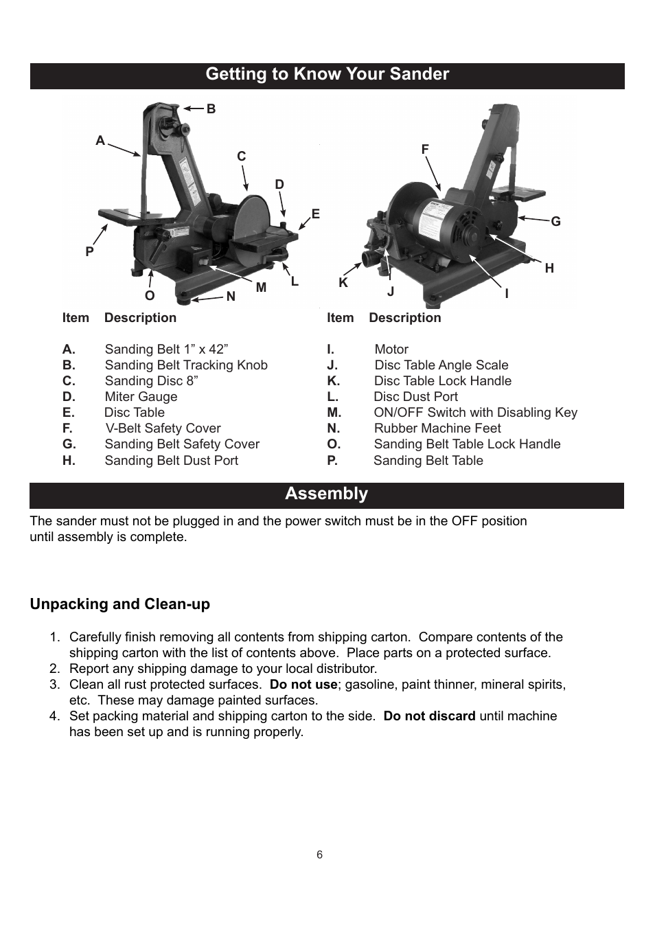 Getting to know your sander assembly | RIKON Power Tools 50-142 User Manual | Page 6 / 24