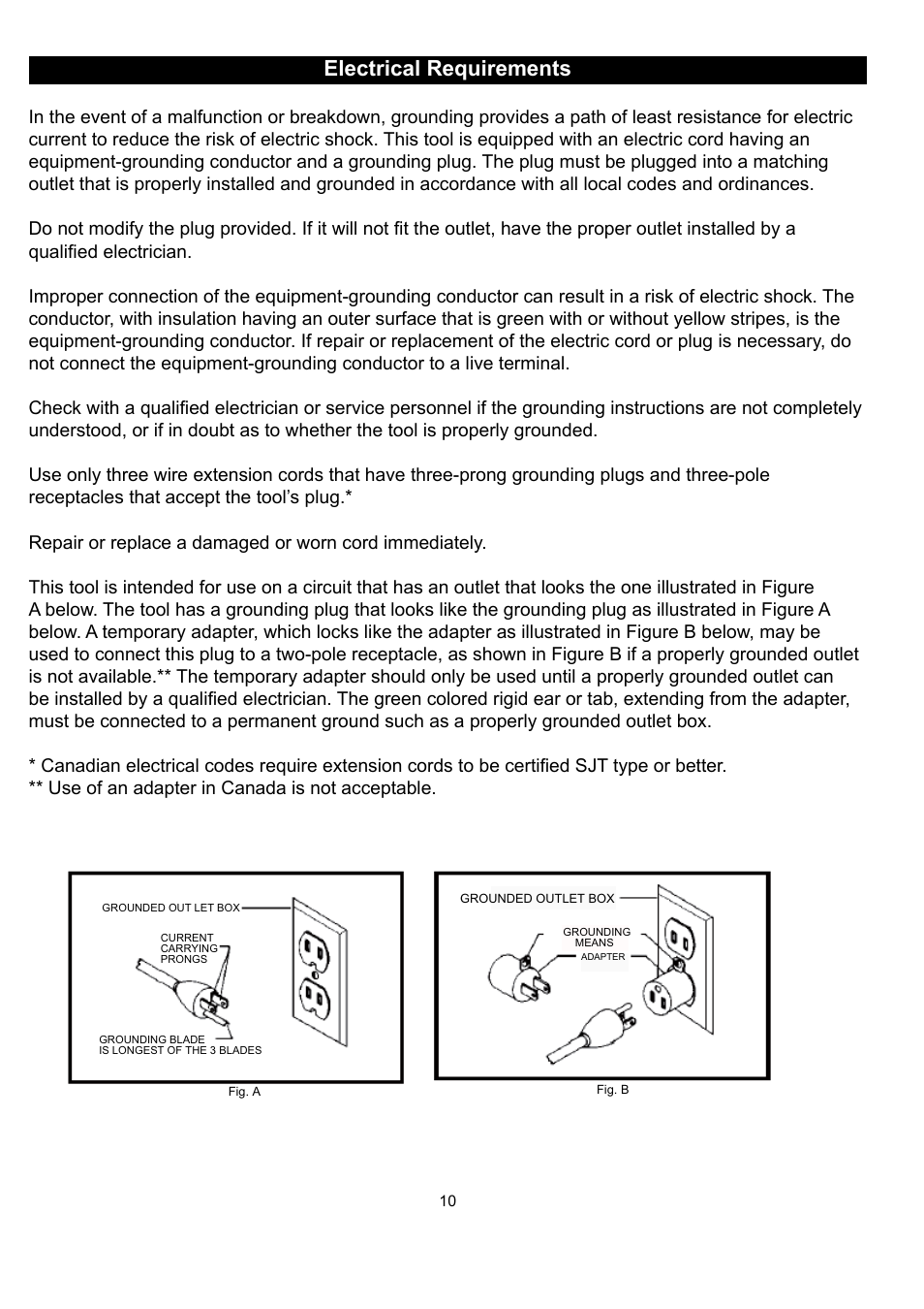 Electrical requirements | RIKON Power Tools 50-150 User Manual | Page 10 / 18
