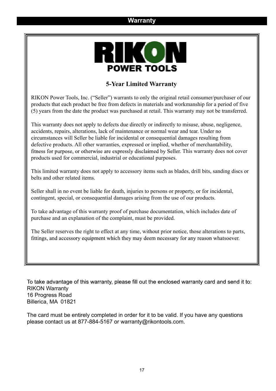 RIKON Power Tools 50-150 User Manual | Page 17 / 18