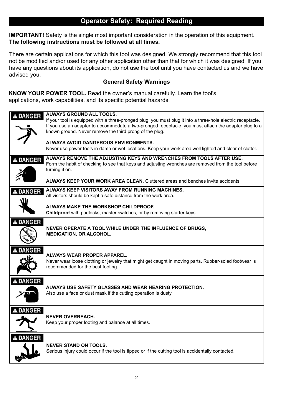 Operator safety: required reading | RIKON Power Tools 50-150 User Manual | Page 2 / 18