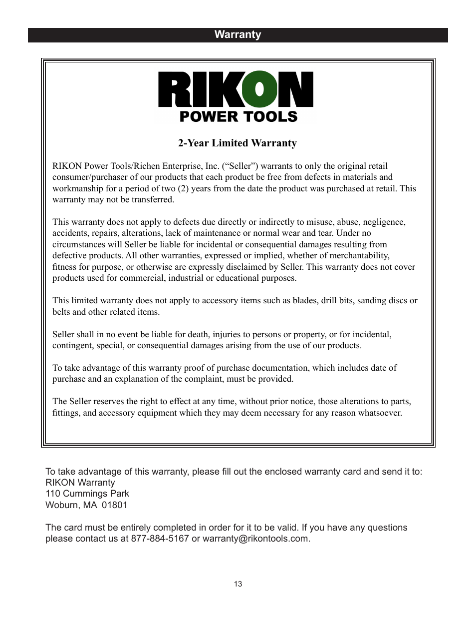 RIKON Power Tools 51-200 User Manual | Page 13 / 14