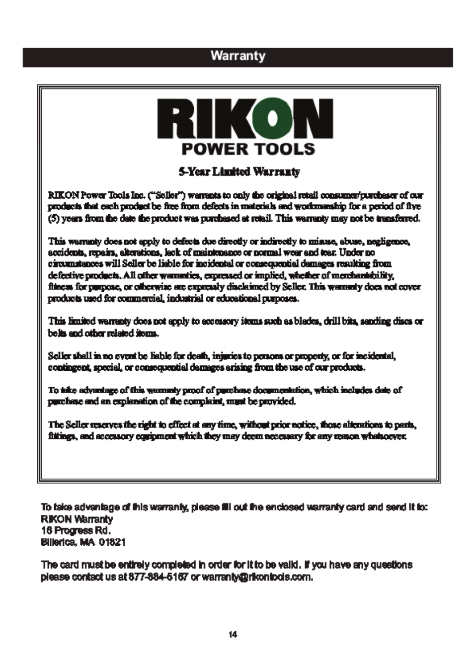 RIKON Power Tools 61-200 User Manual | Page 14 / 16