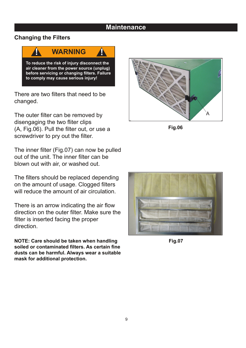 Warning, Maintenance | RIKON Power Tools 61-200 User Manual | Page 9 / 16