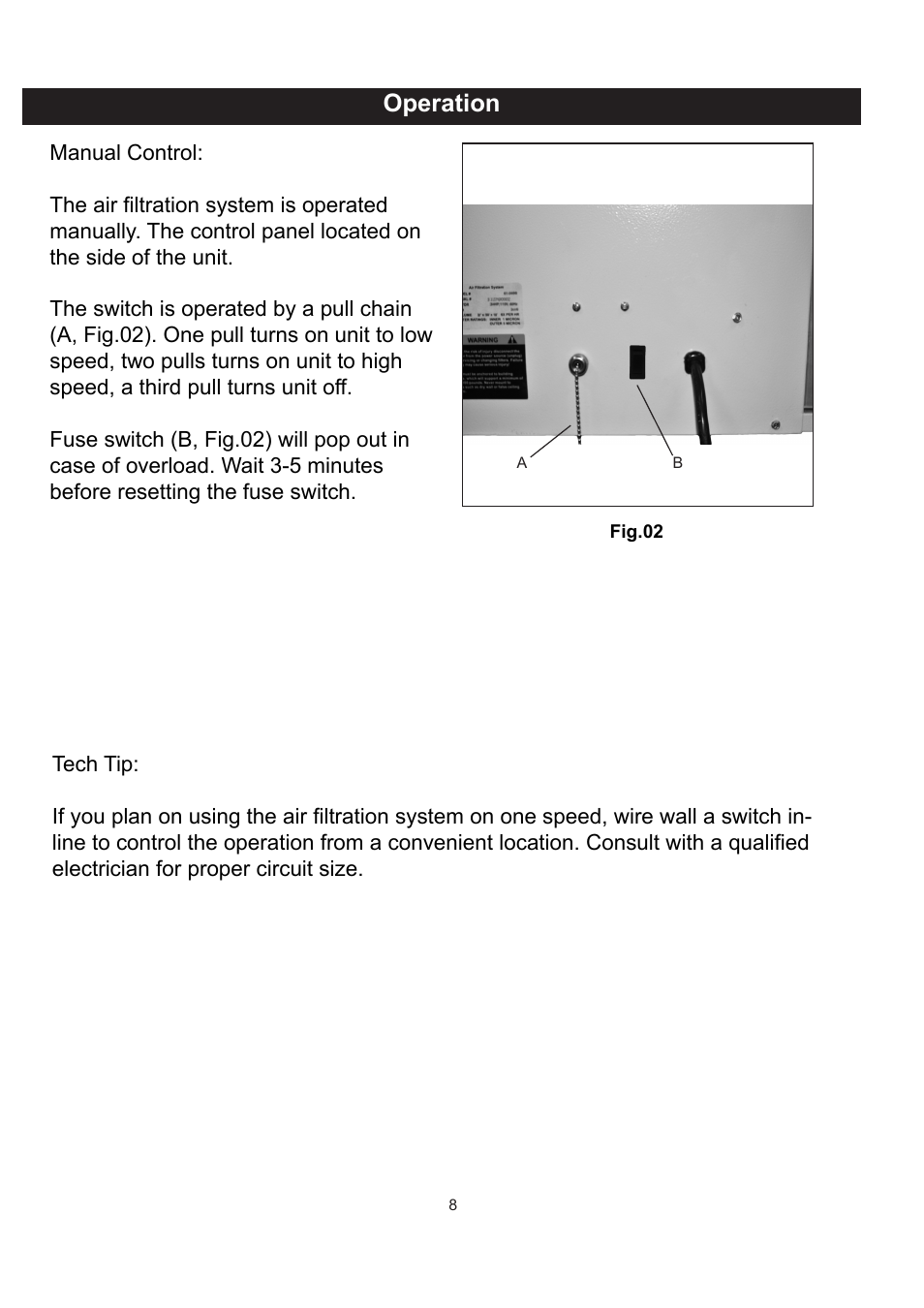 Warning, Operation | RIKON Power Tools 61-1250 User Manual | Page 8 / 18