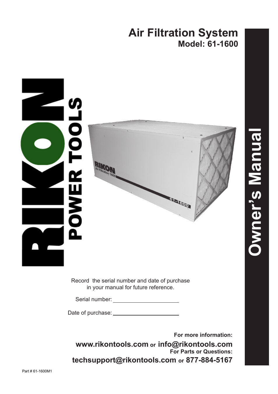 RIKON Power Tools 61-1600 User Manual | 18 pages