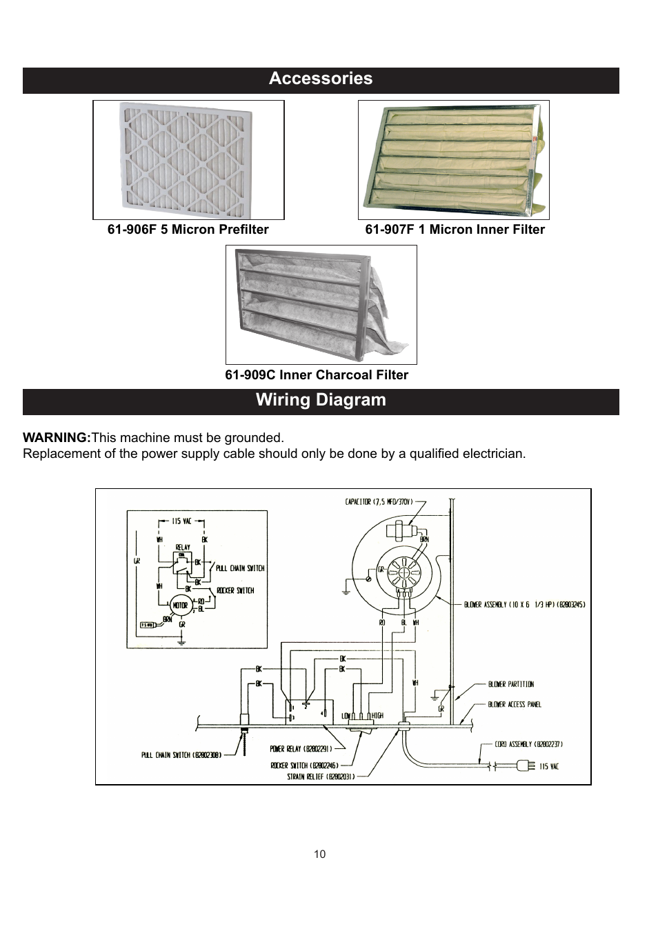 Accessories, Wiring diagram | RIKON Power Tools 61-1600 User Manual | Page 10 / 18