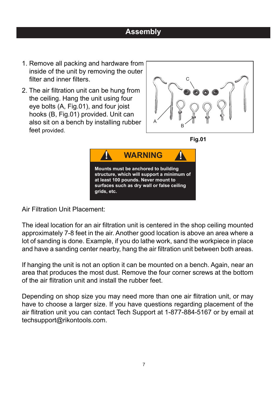 Warning, Assembly | RIKON Power Tools 61-1600 User Manual | Page 7 / 18