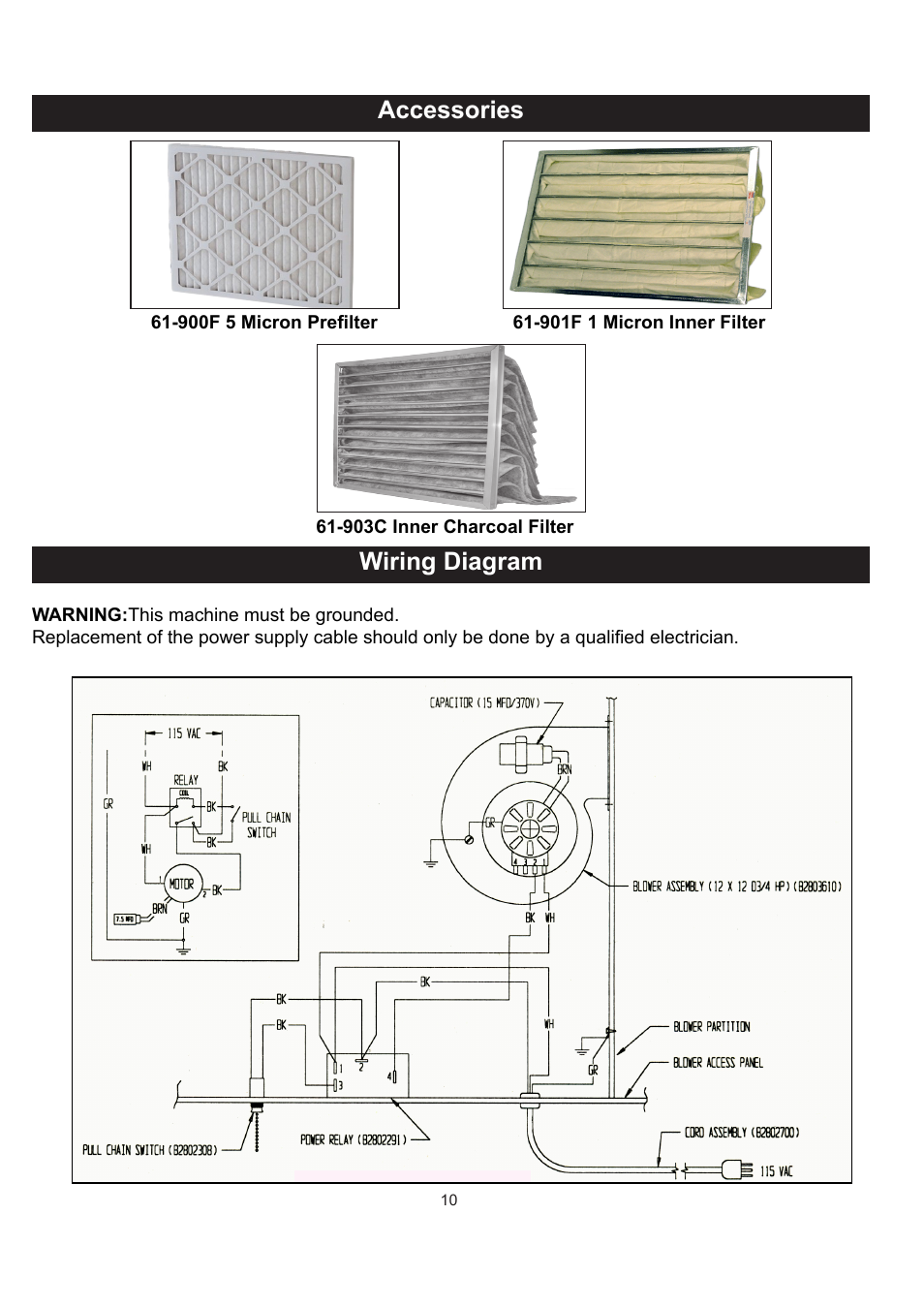 Accessories, Wiring diagram | RIKON Power Tools 61-2400 User Manual | Page 10 / 18