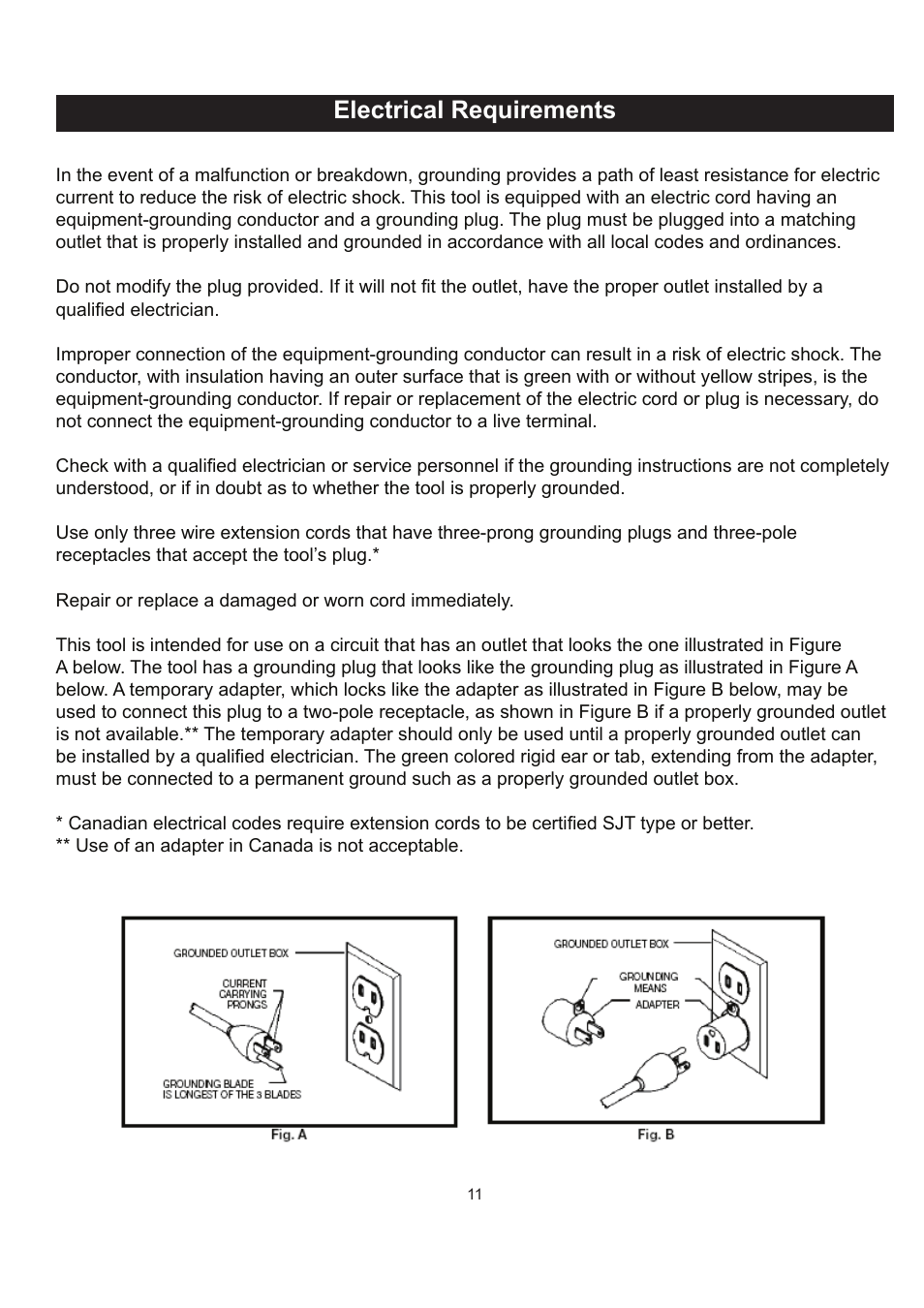 Electrical requirements | RIKON Power Tools 62-100 User Manual | Page 11 / 16