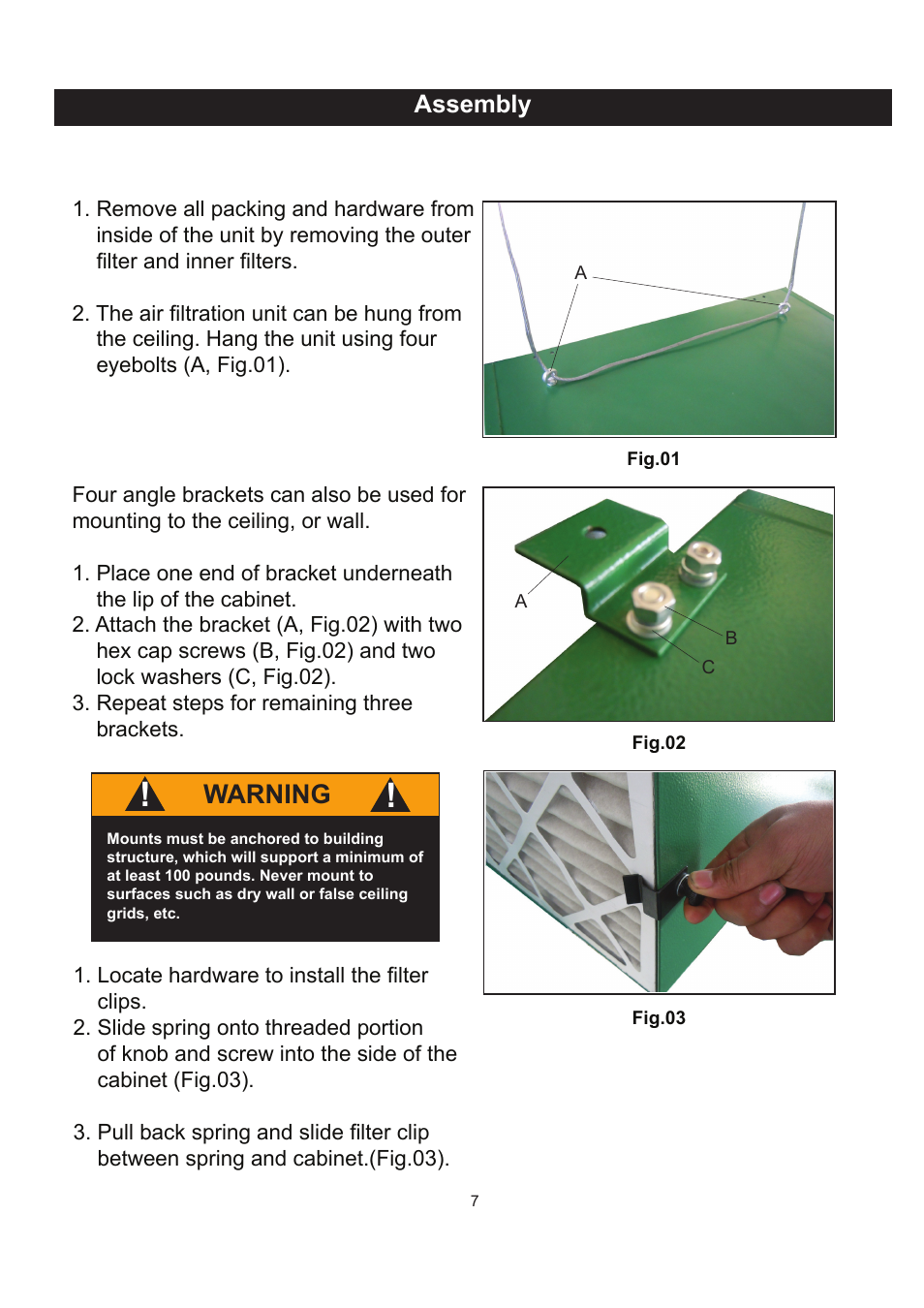 Warning, Assembly | RIKON Power Tools 62-100 User Manual | Page 7 / 16