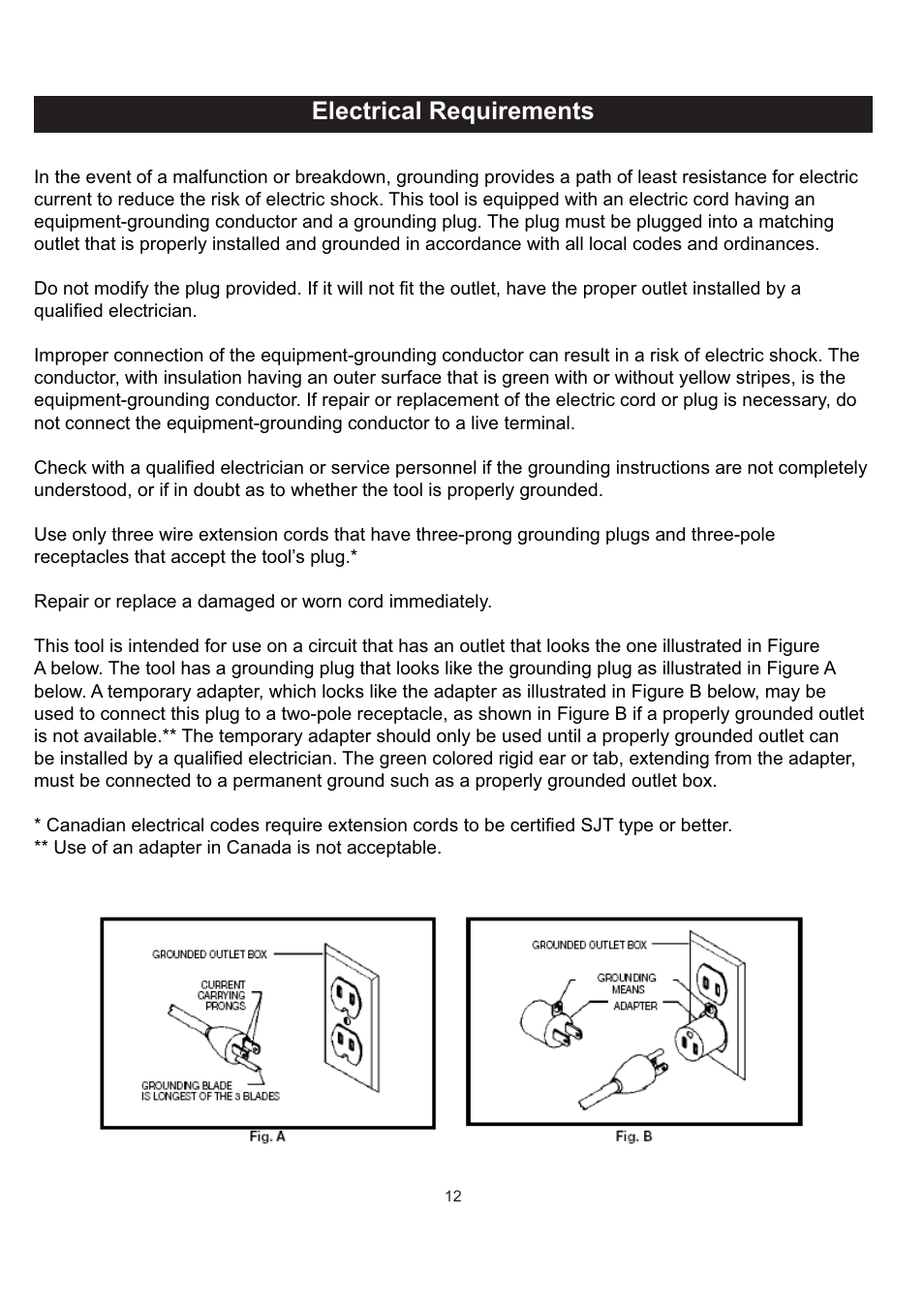 Electrical requirements | RIKON Power Tools 63-100 User Manual | Page 12 / 16