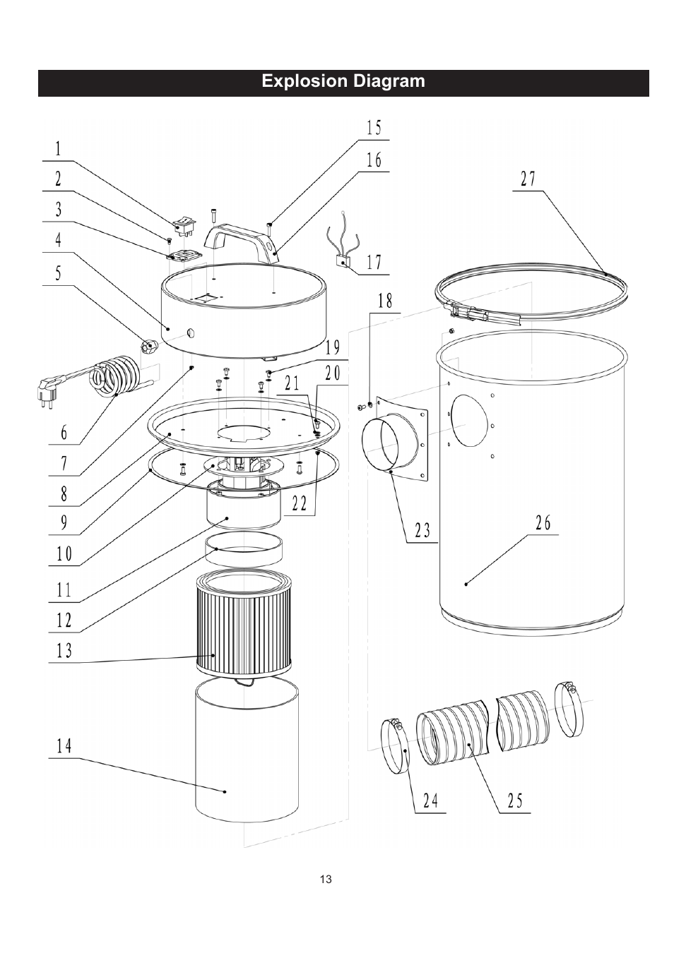 Explosion diagram | RIKON Power Tools 63-100 User Manual | Page 13 / 16