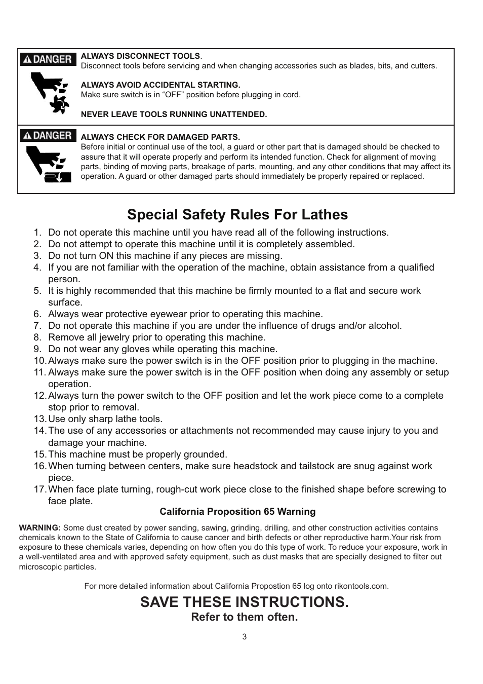 Refer to them often | RIKON Power Tools 70-050 User Manual | Page 3 / 16