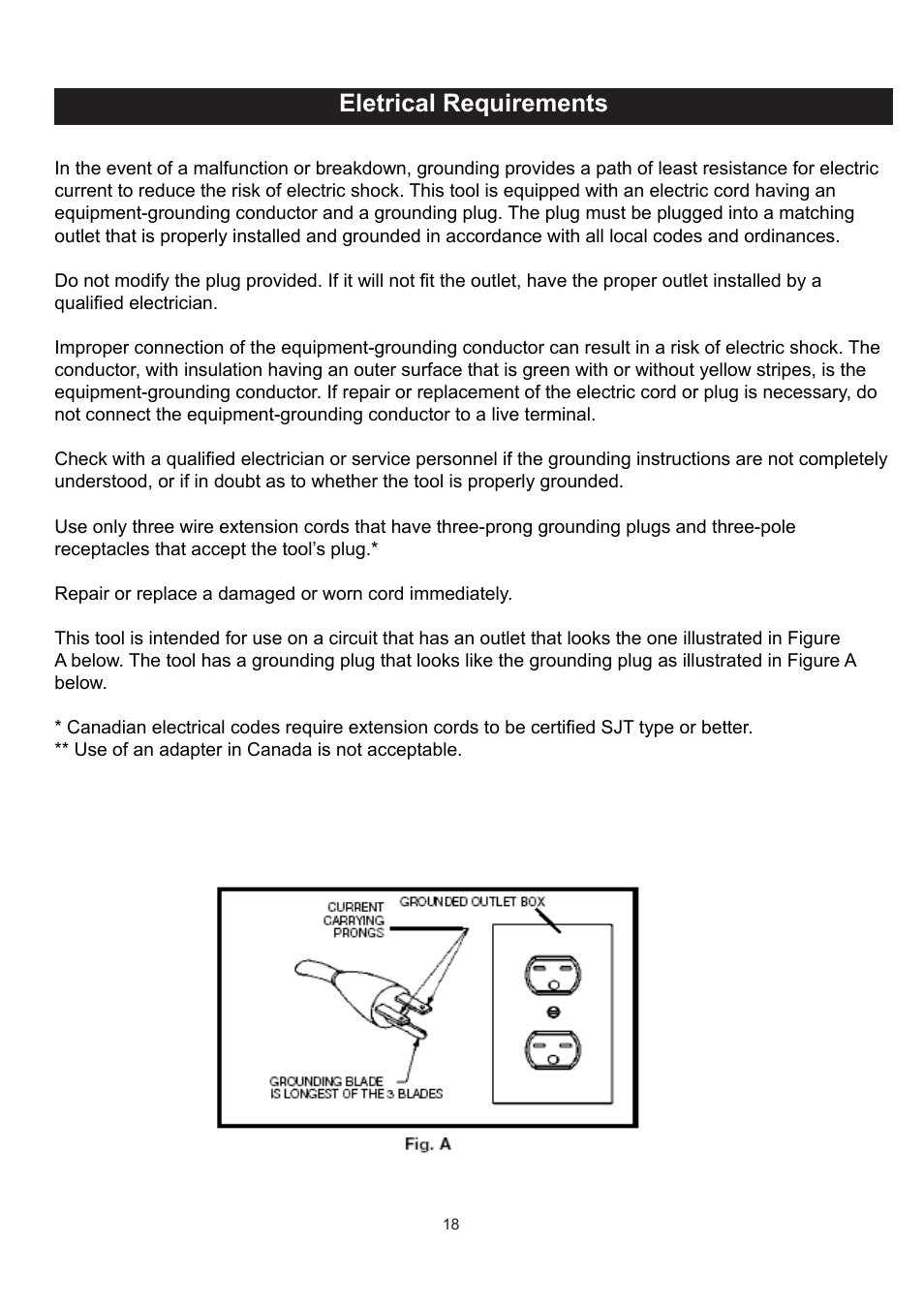 Eletrical requirements | RIKON Power Tools 70-300 User Manual | Page 18 / 28