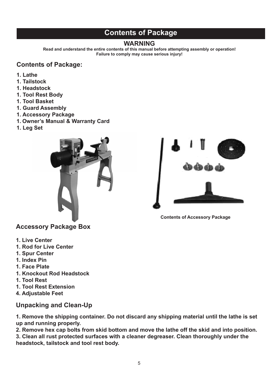 Contents of package | RIKON Power Tools 70-300 User Manual | Page 5 / 28