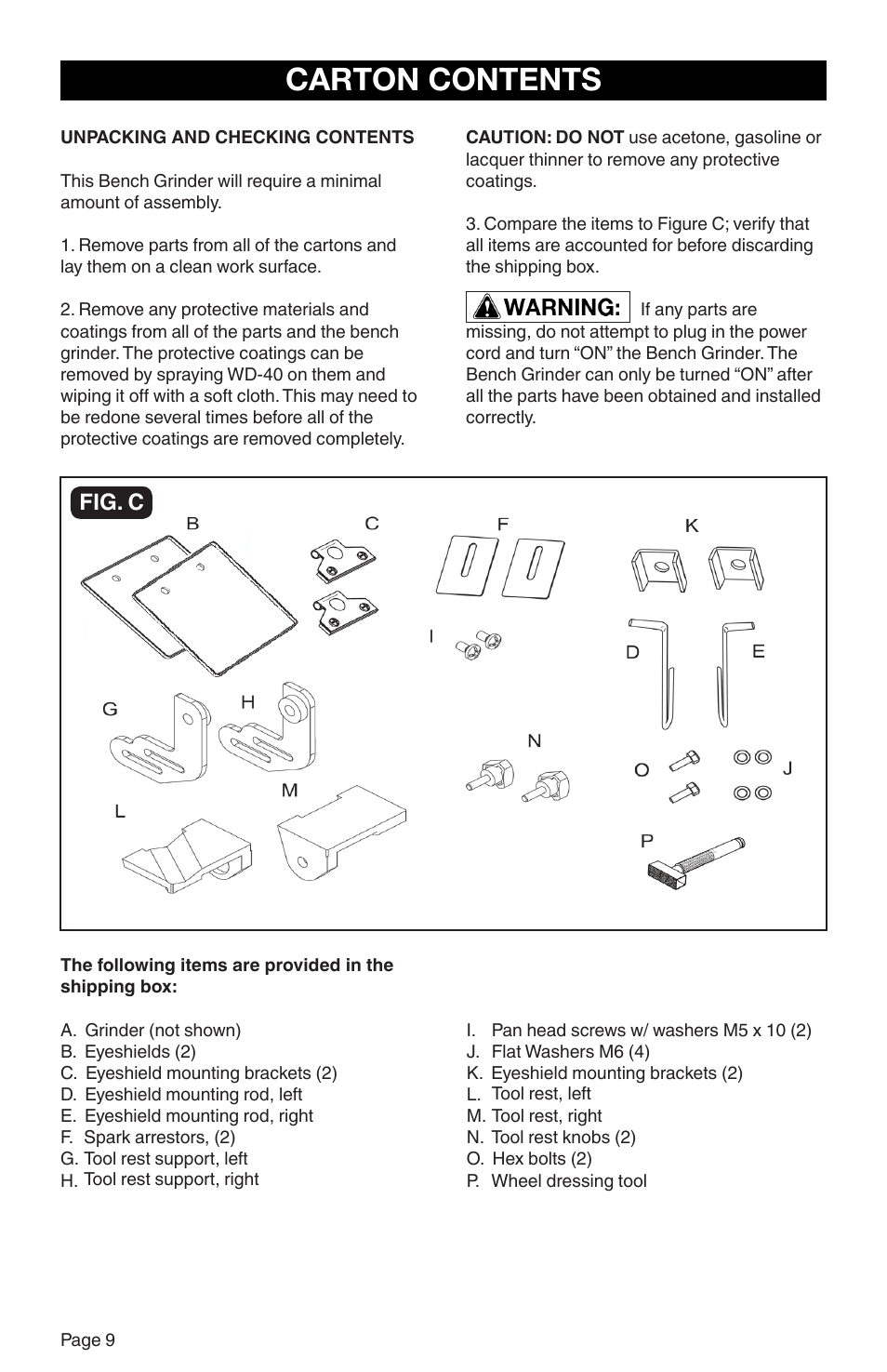 Carton contents, Fig. c | RIKON Power Tools 80-805 User Manual | Page 10 / 22