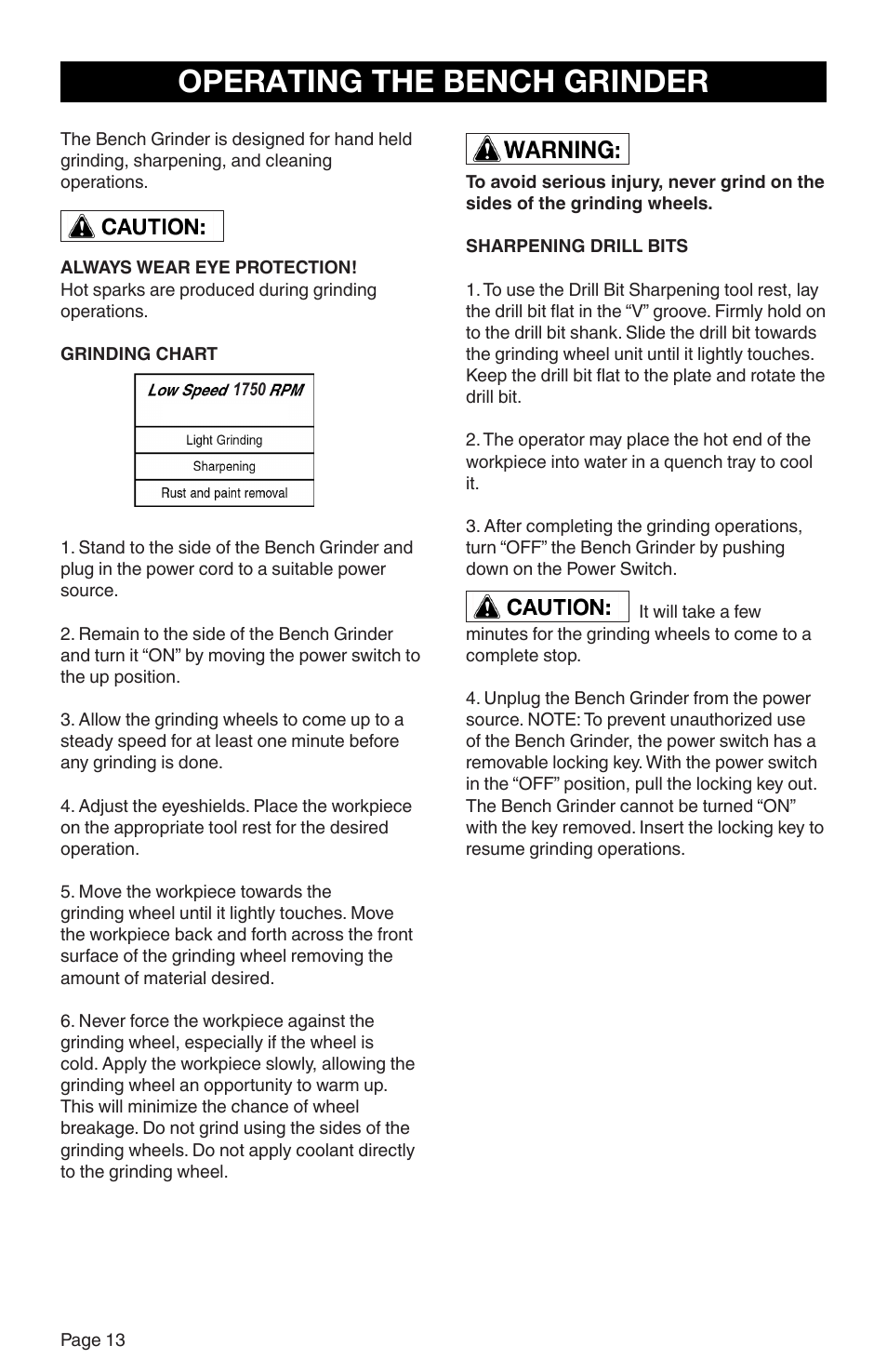 Operating the bench grinder | RIKON Power Tools 80-805 User Manual | Page 14 / 22