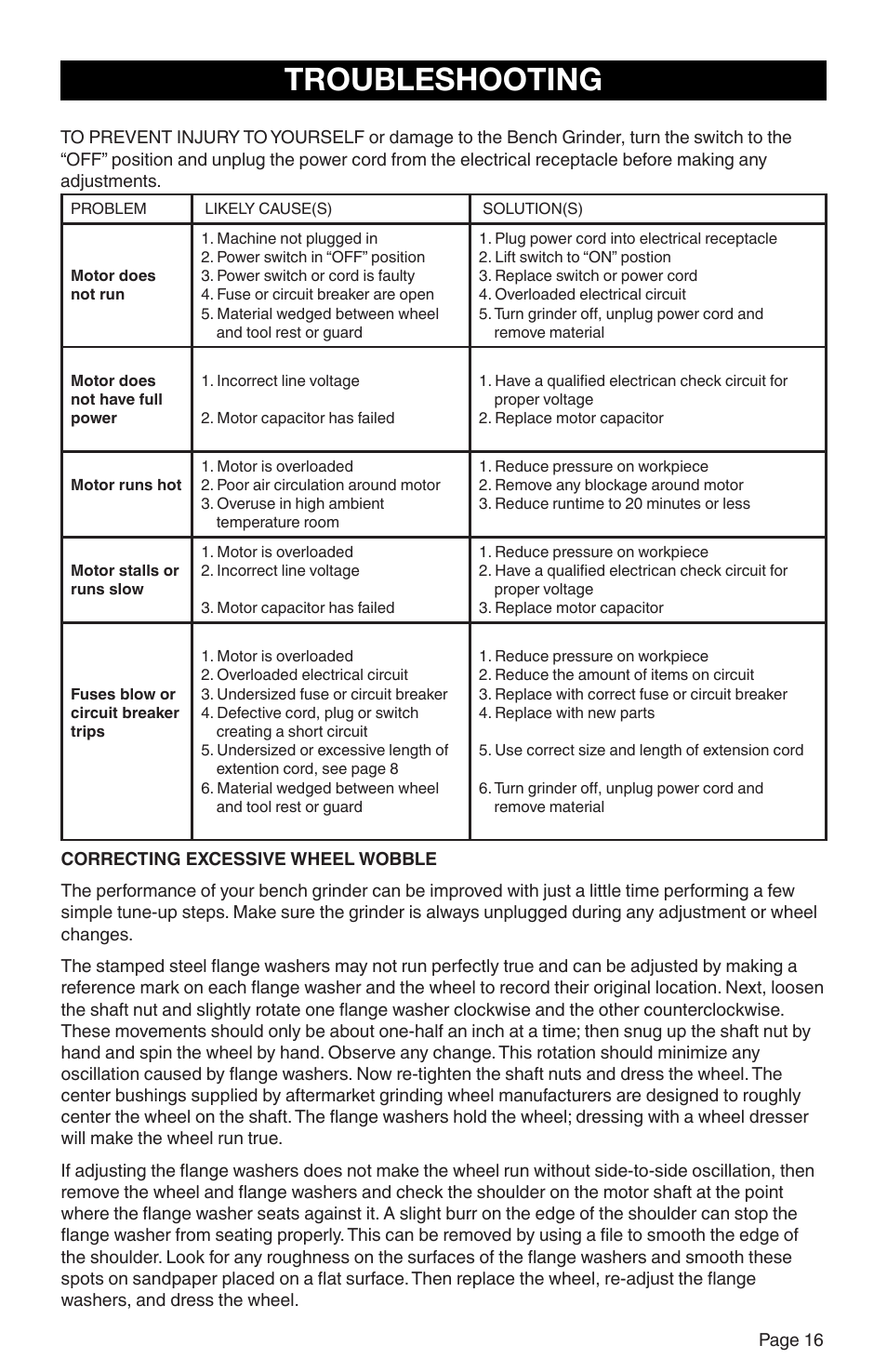 Troubleshooting | RIKON Power Tools 80-805 User Manual | Page 17 / 22