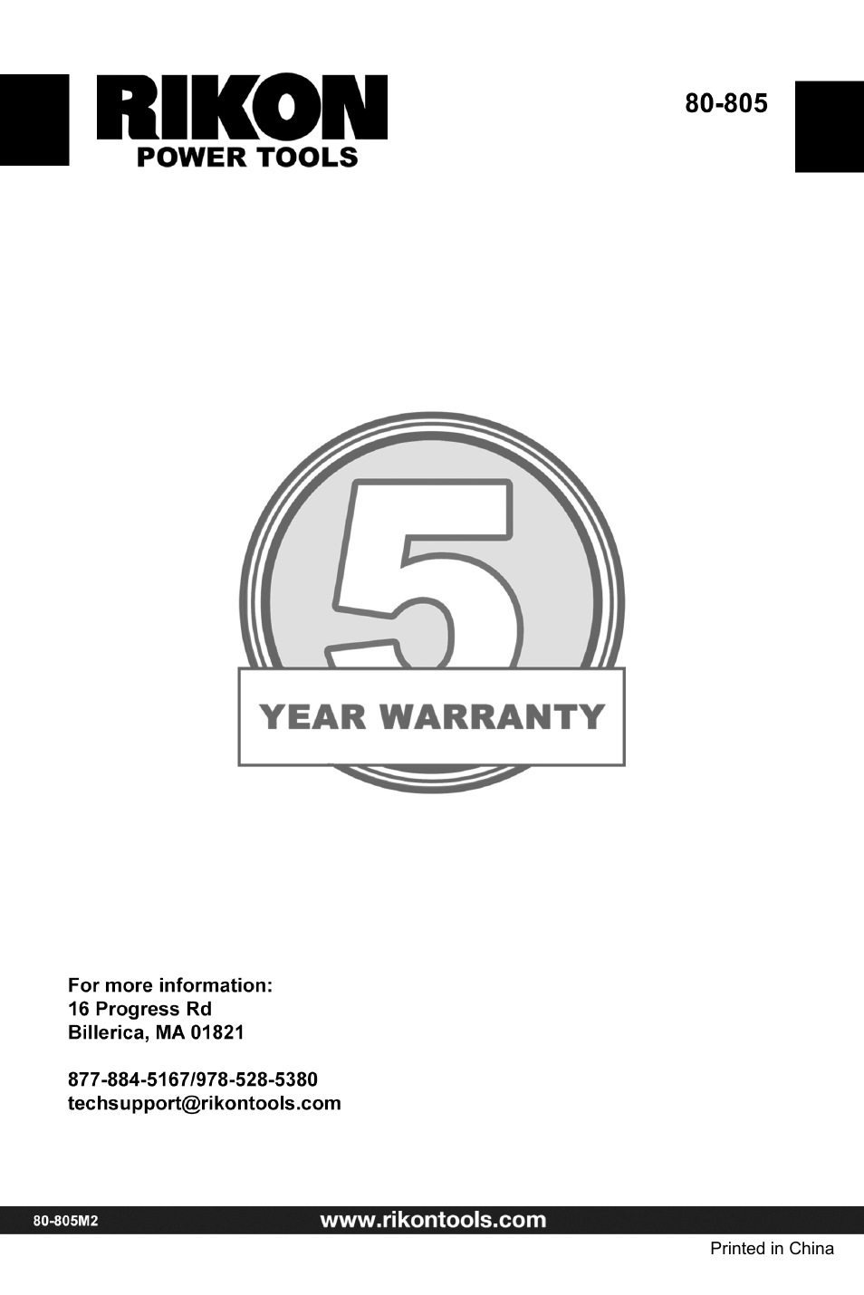 RIKON Power Tools 80-805 User Manual | Page 22 / 22