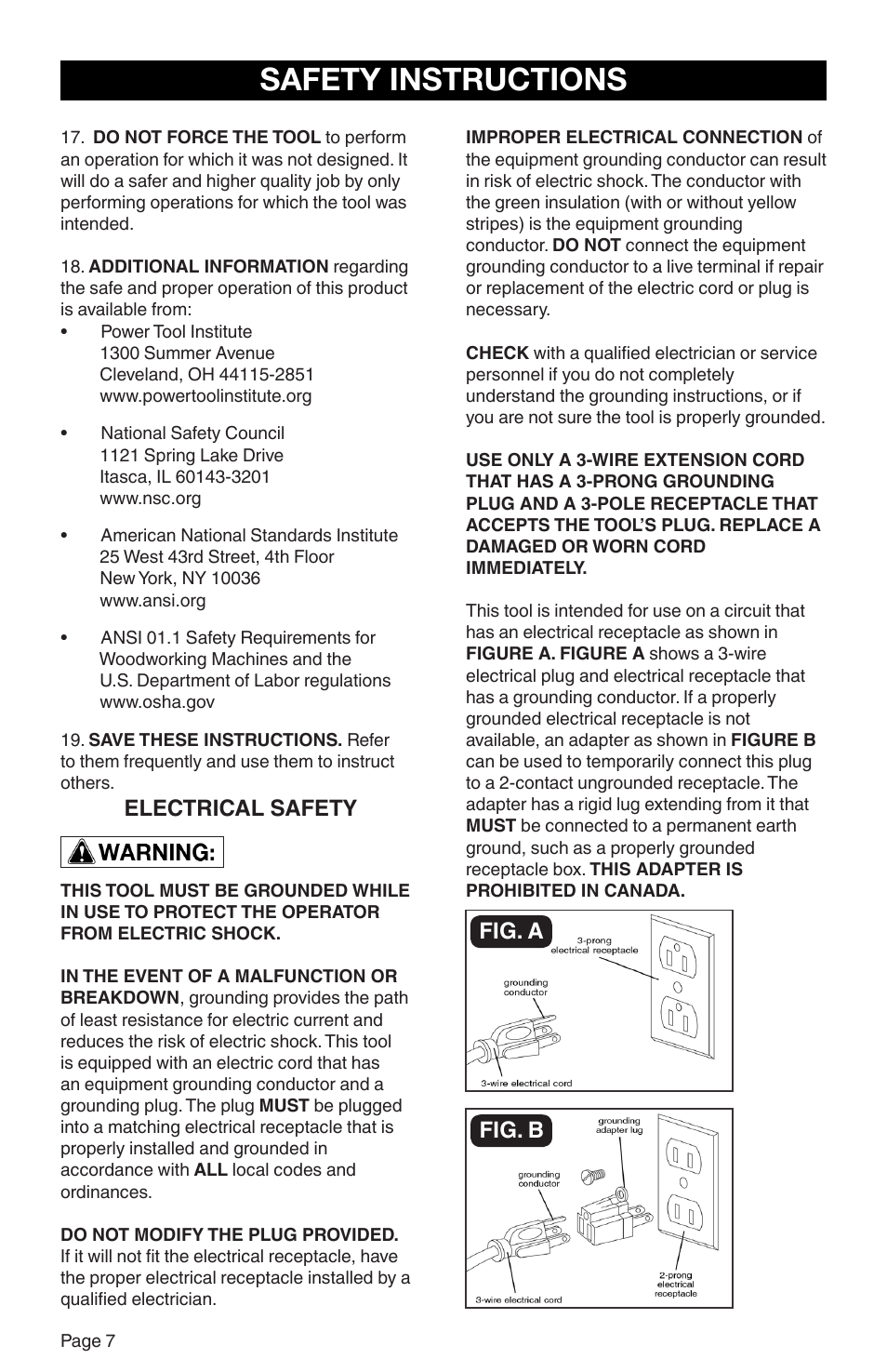 Safety instructions, Electrical safety, Fig. a fig. b | RIKON Power Tools 80-805 User Manual | Page 8 / 22