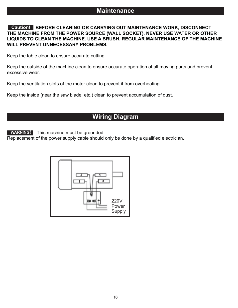 Maintenance wiring diagram | RIKON Power Tools 10-050 User Manual | Page 16 / 27