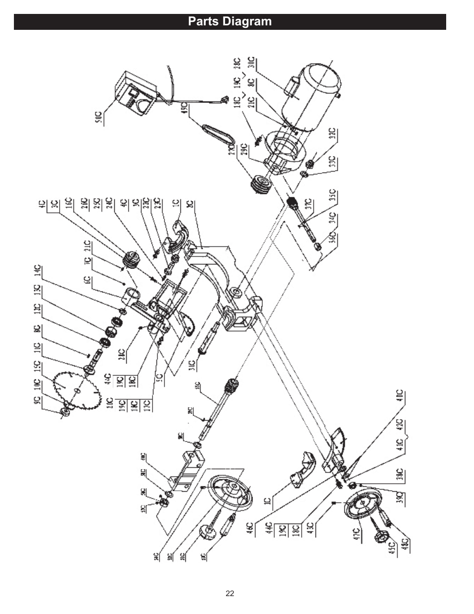 Parts diagram | RIKON Power Tools 10-050 User Manual | Page 22 / 27
