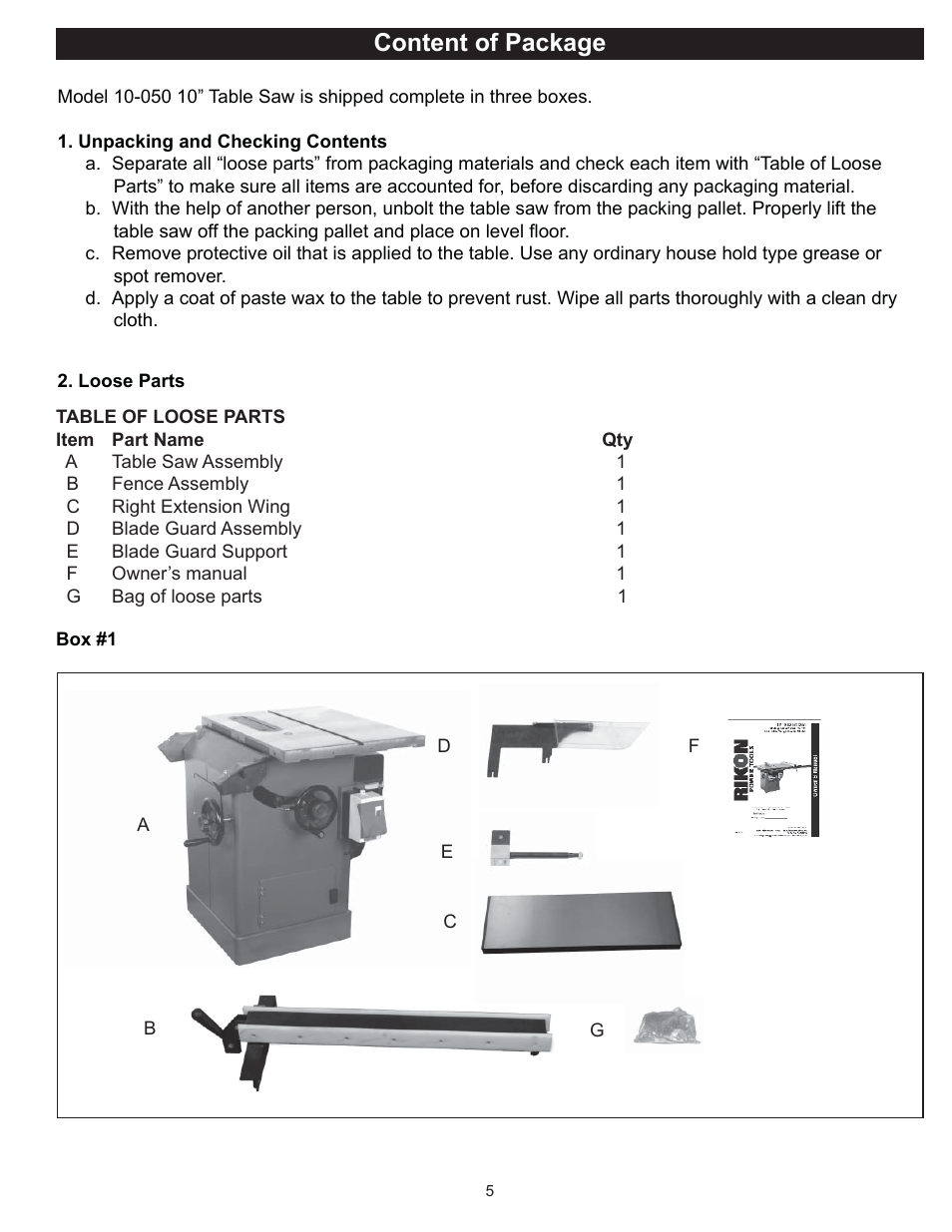 Content of package | RIKON Power Tools 10-050 User Manual | Page 5 / 27