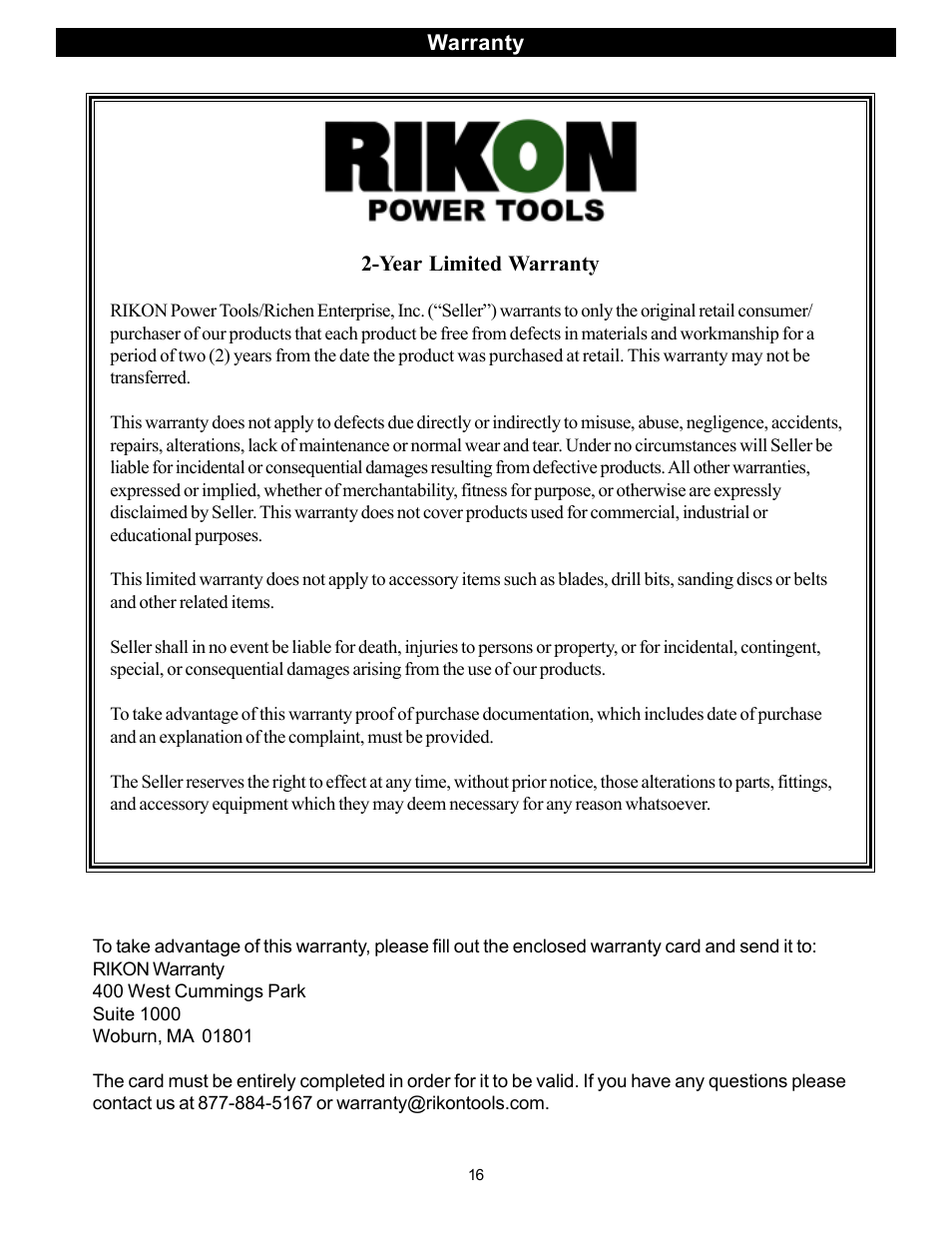 RIKON Power Tools 10-300 User Manual | Page 16 / 17