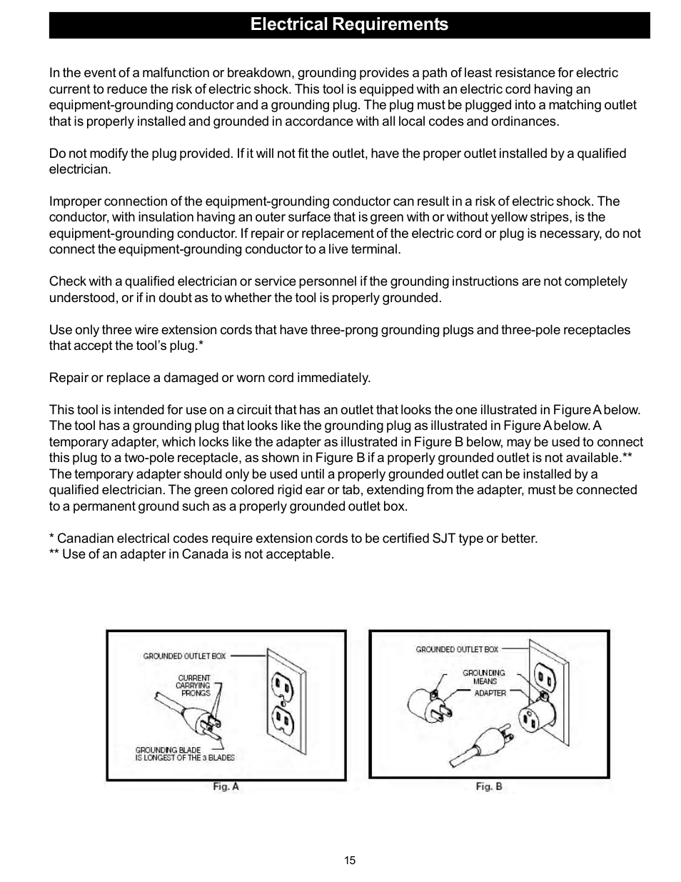 Electrical requirements | RIKON Power Tools 10-320 User Manual | Page 15 / 22