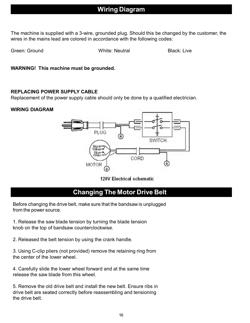 Changing the motor drive belt wiring diagram | RIKON Power Tools 10-320 User Manual | Page 16 / 22