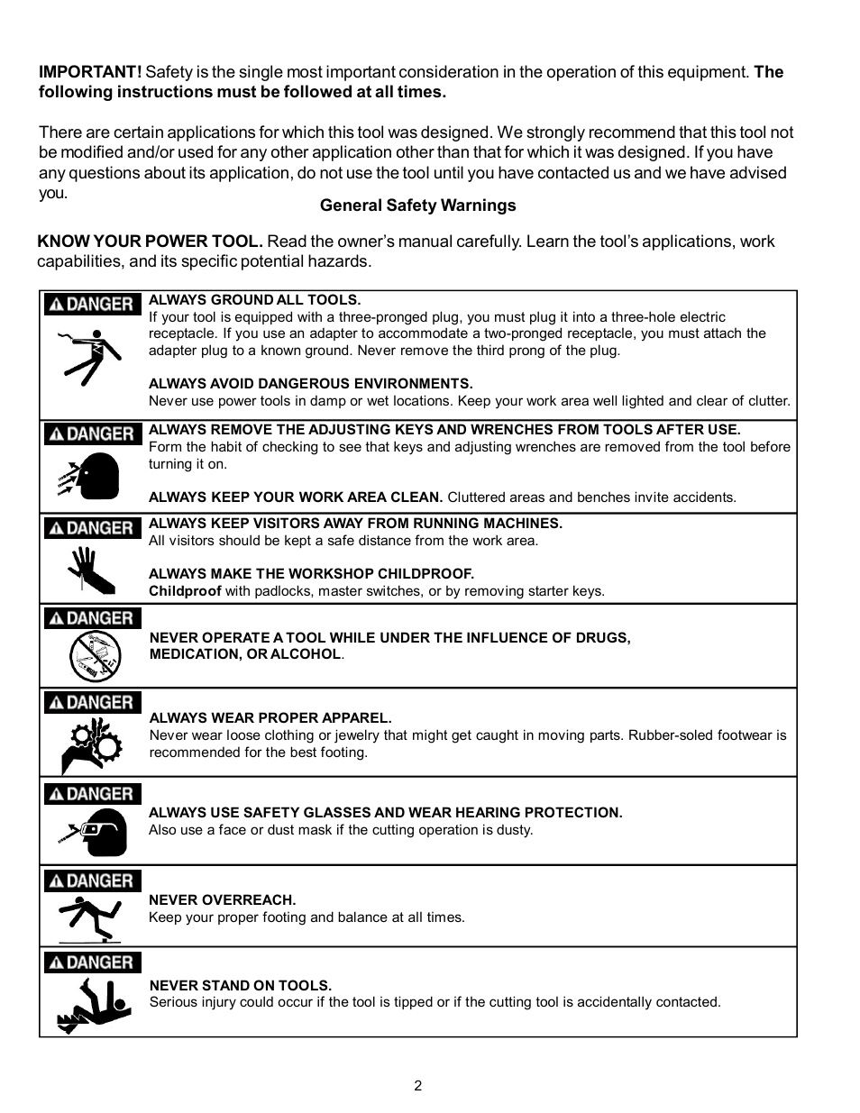 Operator safety: required reading | RIKON Power Tools 10-320 User Manual | Page 2 / 22