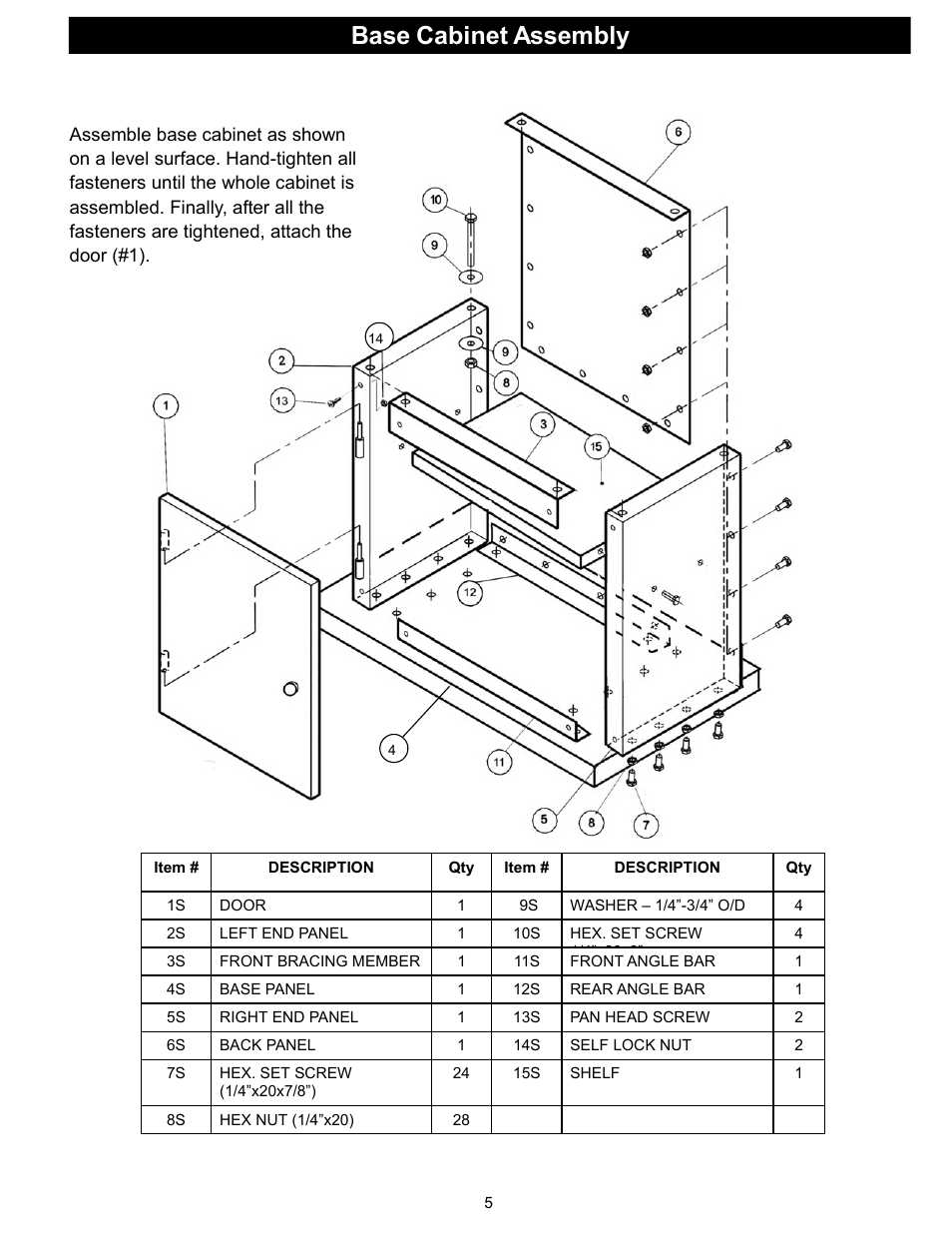 Base cabinet assembly | RIKON Power Tools 10-320 User Manual | Page 5 / 22