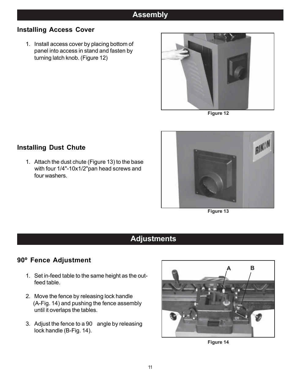 Assembly, Adjustments | RIKON Power Tools 20-100 User Manual | Page 11 / 32