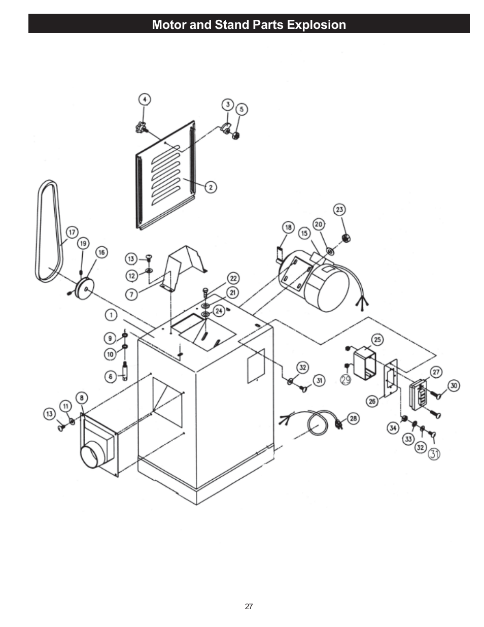 Motor and stand parts explosion | RIKON Power Tools 20-100 User Manual | Page 27 / 32