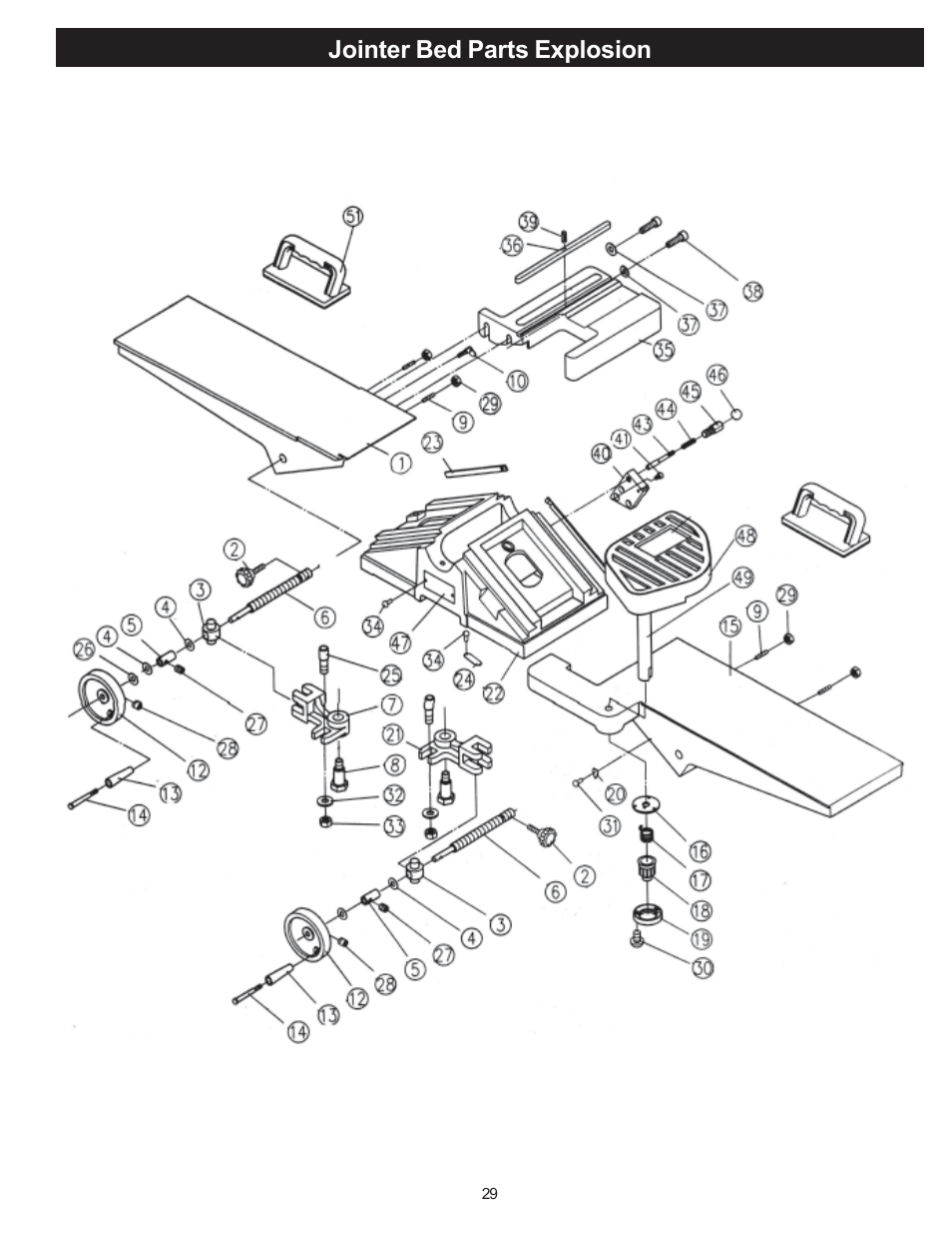 Jointer bed parts explosion | RIKON Power Tools 20-100 User Manual | Page 29 / 32