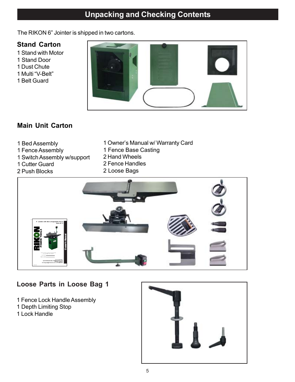 Unpacking and checking contents | RIKON Power Tools 20-110 User Manual | Page 5 / 26