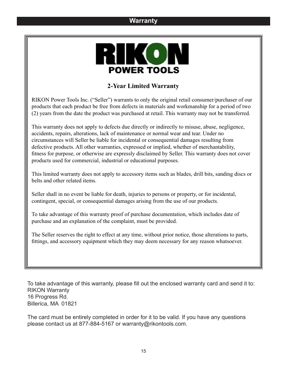 RIKON Power Tools 50-110 User Manual | Page 15 / 16