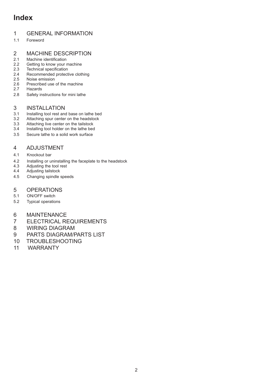 Index | RIKON Power Tools 70-200EVS User Manual | Page 2 / 16