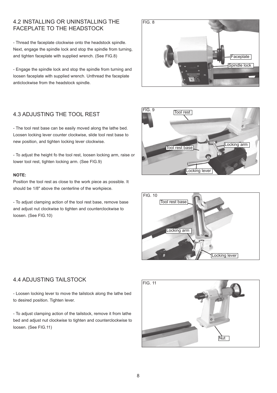 3 adjusting the tool rest, 4 adjusting tailstock | RIKON Power Tools 70-200EVS User Manual | Page 8 / 16