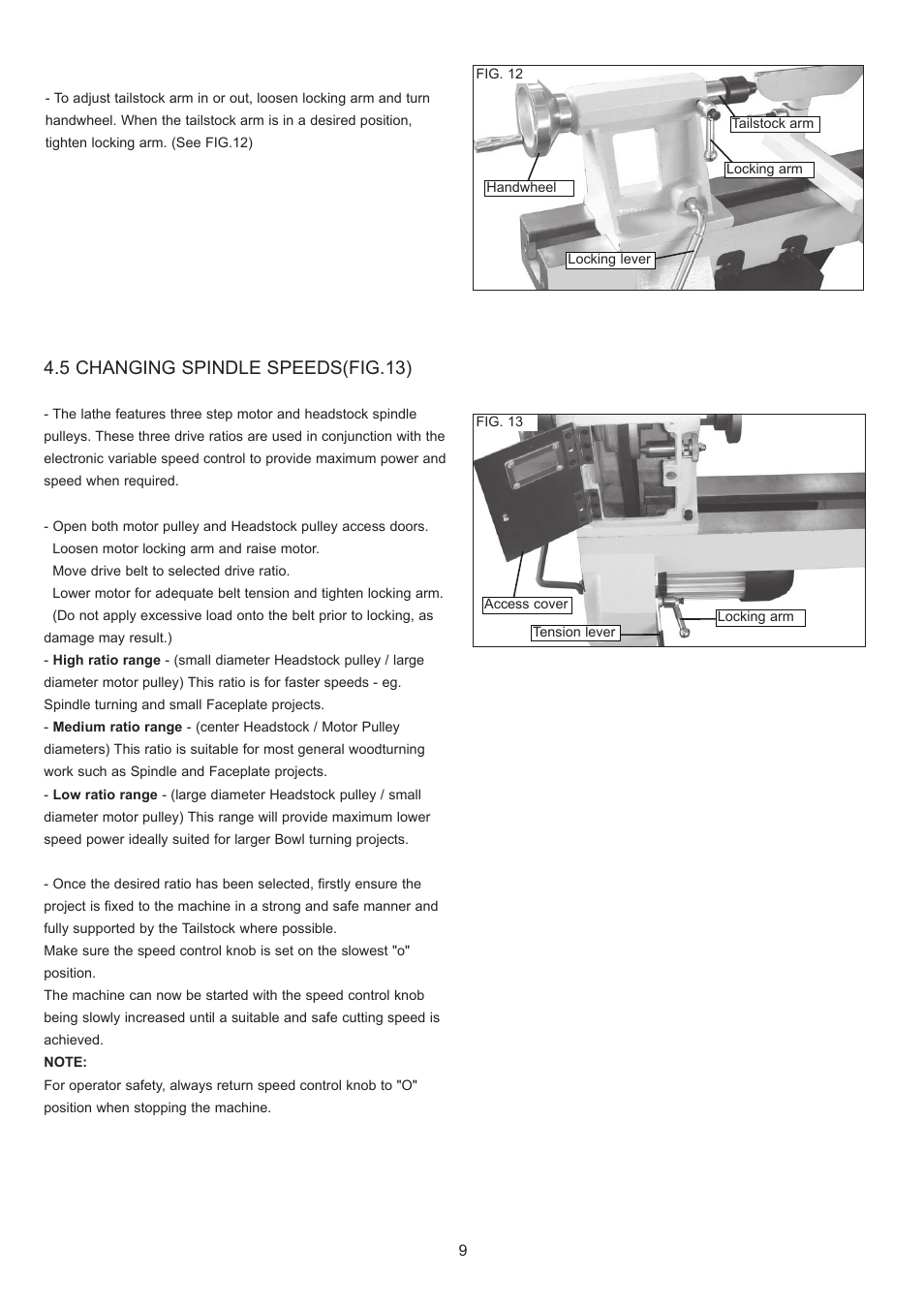 5 changing spindle speeds(fig.13) | RIKON Power Tools 70-200EVS User Manual | Page 9 / 16