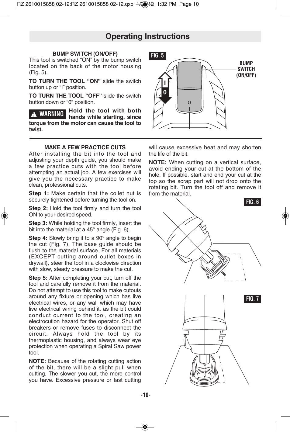 Operating instructions | RotoZip SS355 User Manual | Page 10 / 44