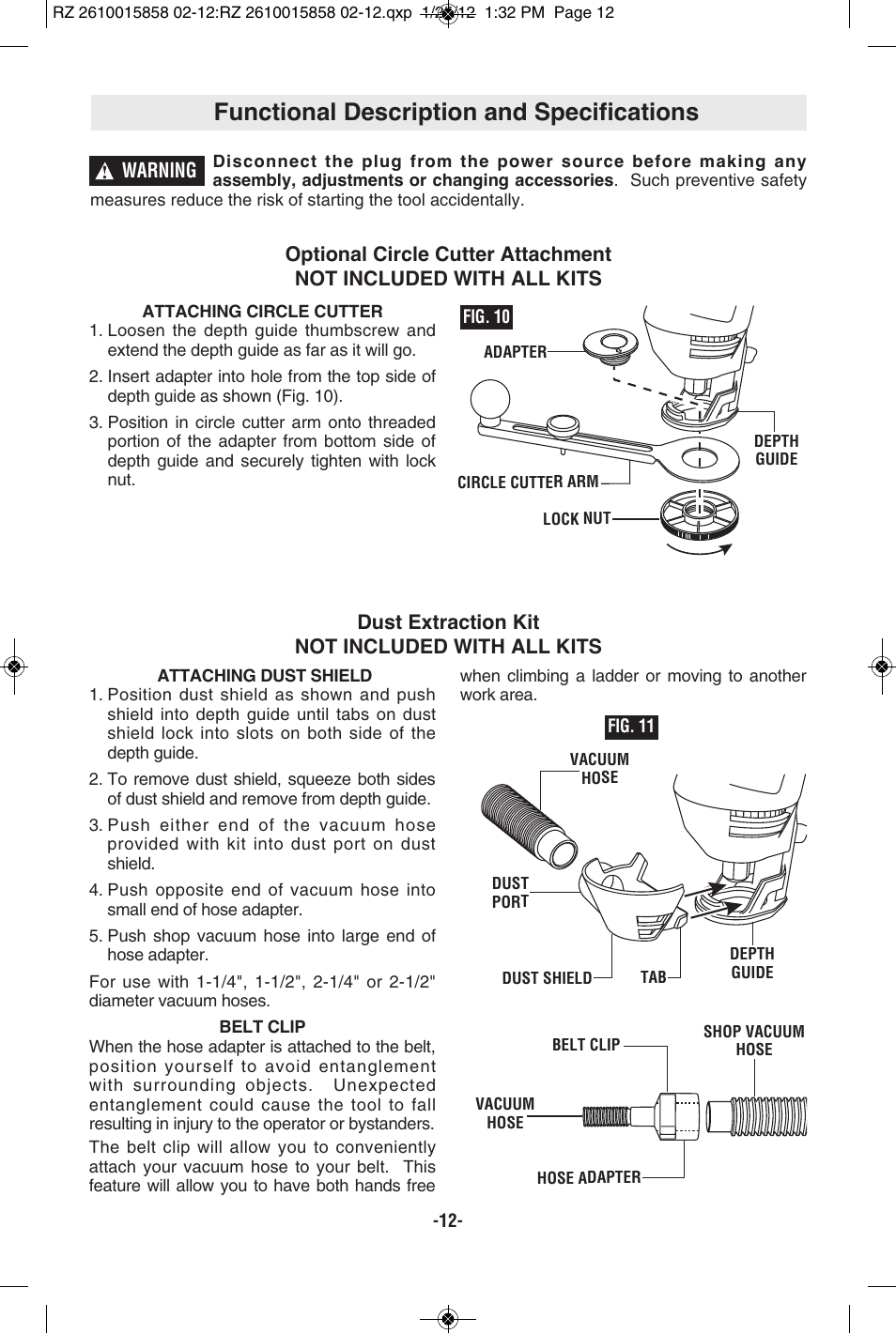 Functional description and specifications | RotoZip SS355 User Manual | Page 12 / 44