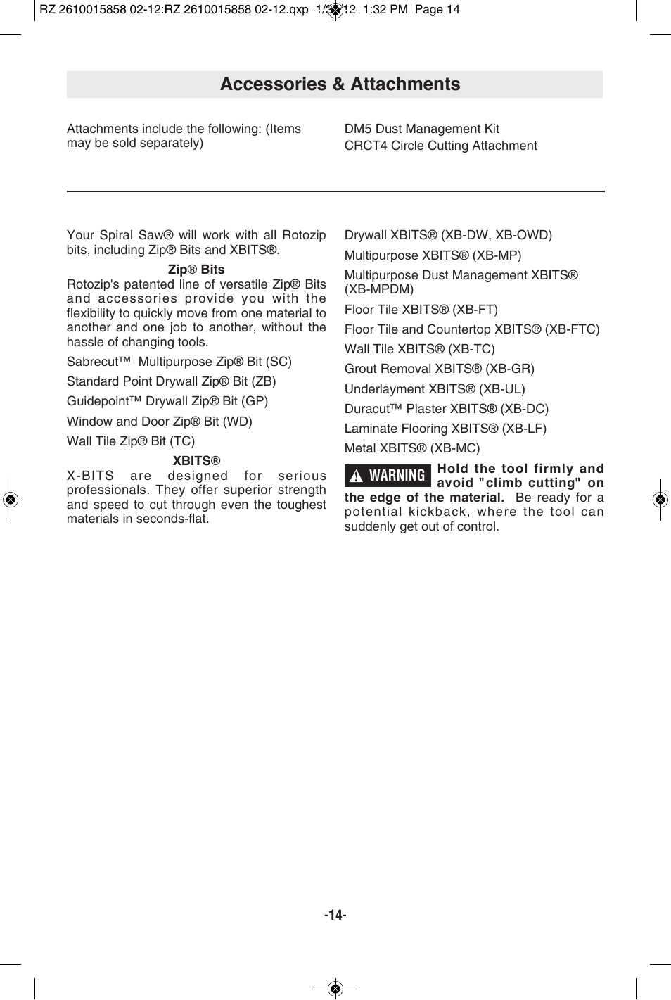 Accessories & attachments | RotoZip SS355 User Manual | Page 14 / 44