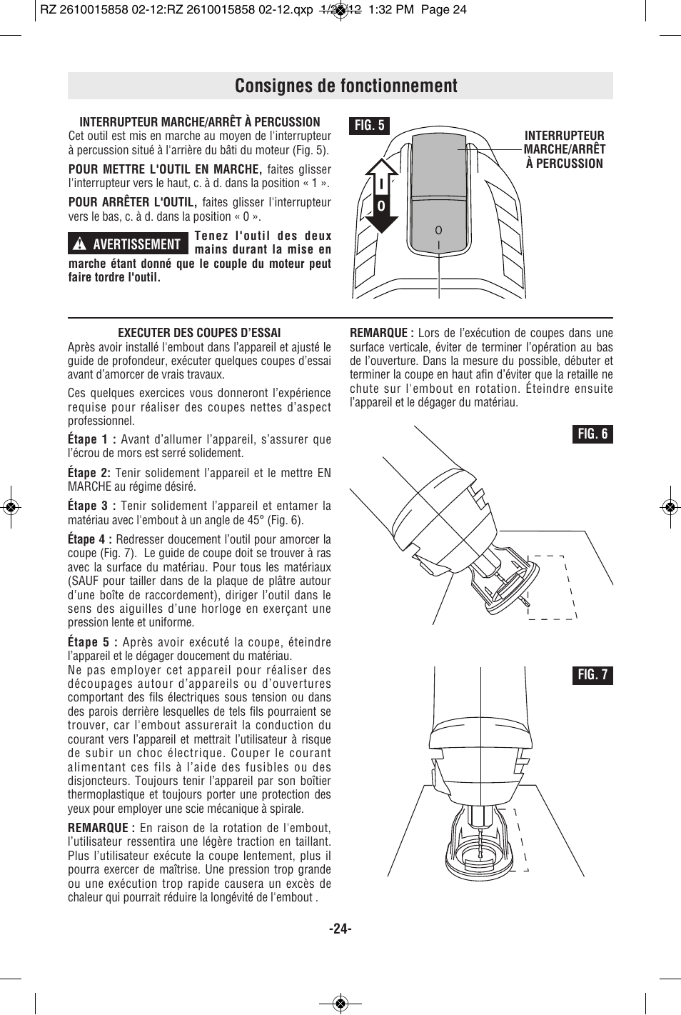 Consignes de fonctionnement | RotoZip SS355 User Manual | Page 24 / 44