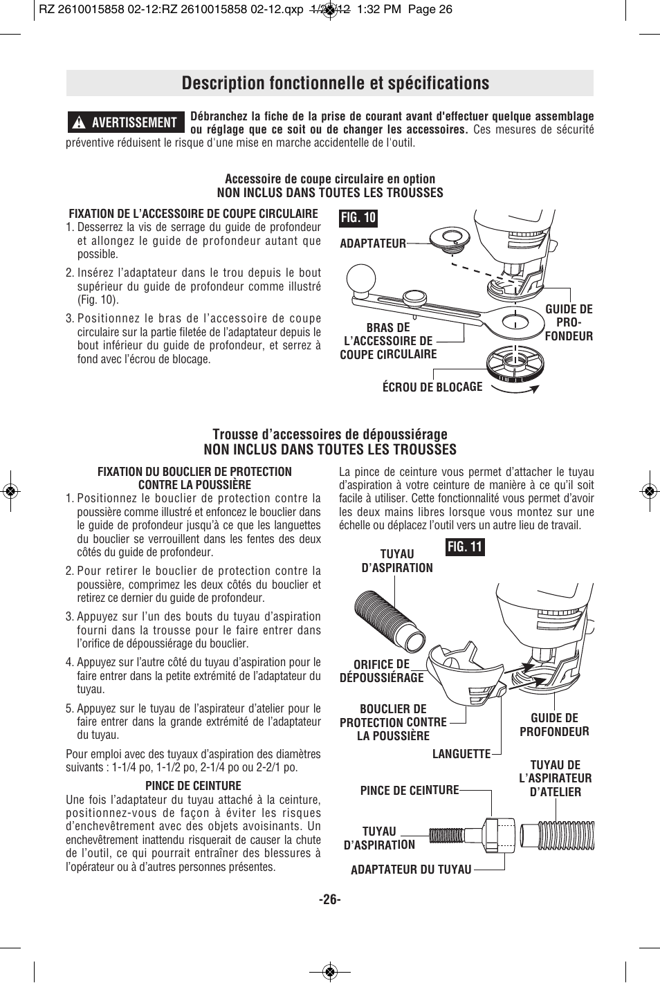 Description fonctionnelle et spécifications | RotoZip SS355 User Manual | Page 26 / 44