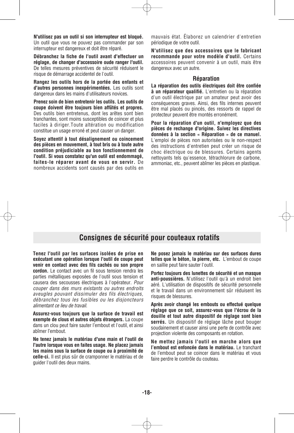 Consignes de sécurité pour couteaux rotatifs | RotoZip RZ25 User Manual | Page 18 / 48